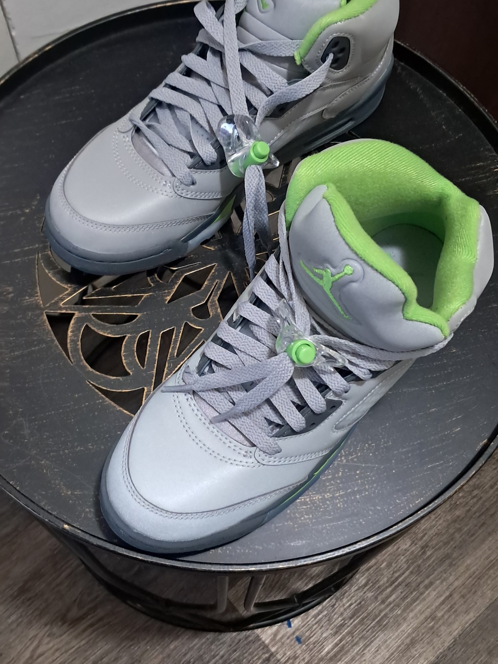 Jordan Kids' High-Top Sneakers in Light Gray and Lime Green